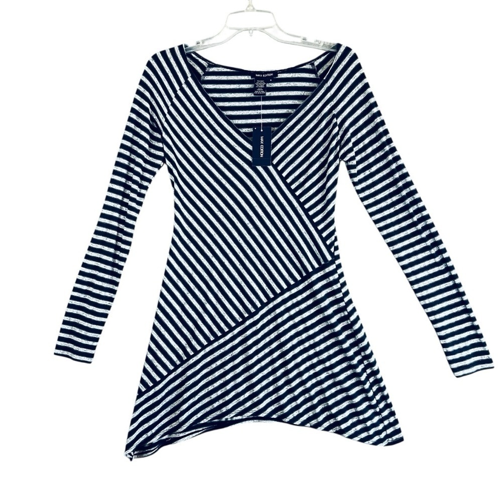 MAX EDITION Striped Dress / Longline Tunic Navy Blue Grey Size Small NWT